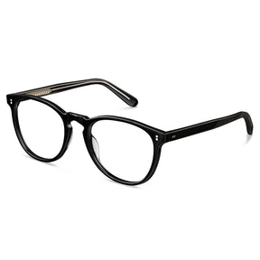Classic round black acetate eyeglasses side profile showing full rim design temple arms and lightweight construction