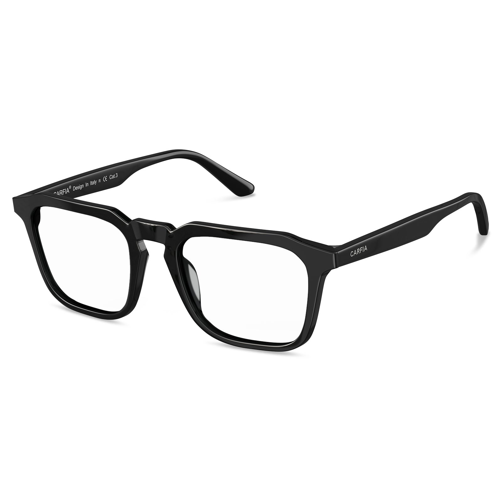Designer black eyeglasses frames side view with measurements