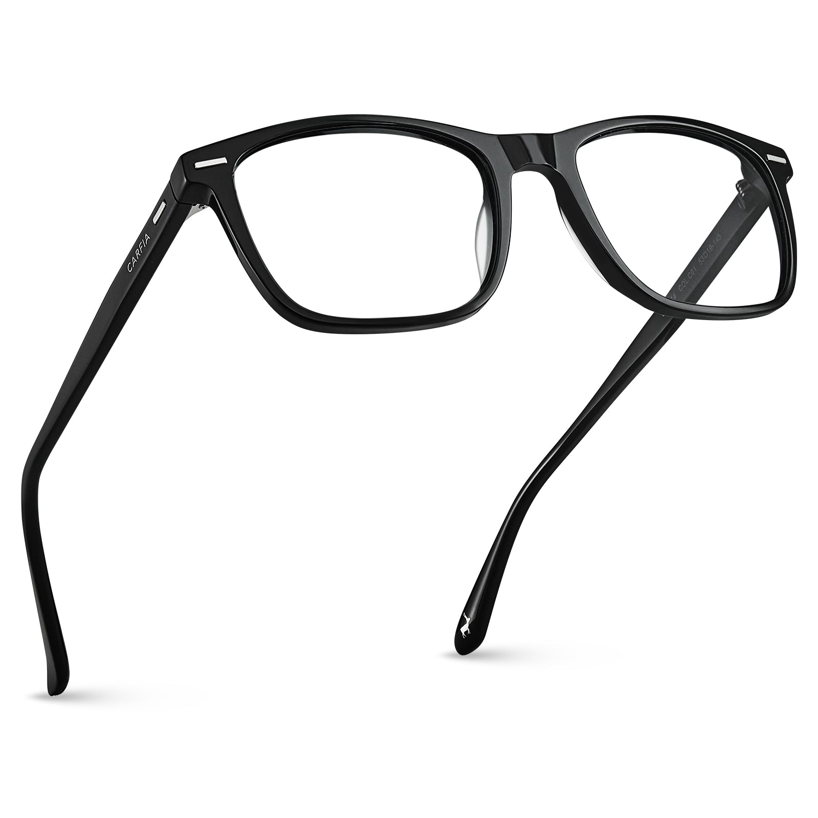 Hemet CA6214FL01 rectangular black eyeglasses angled view - unisex prescription frames