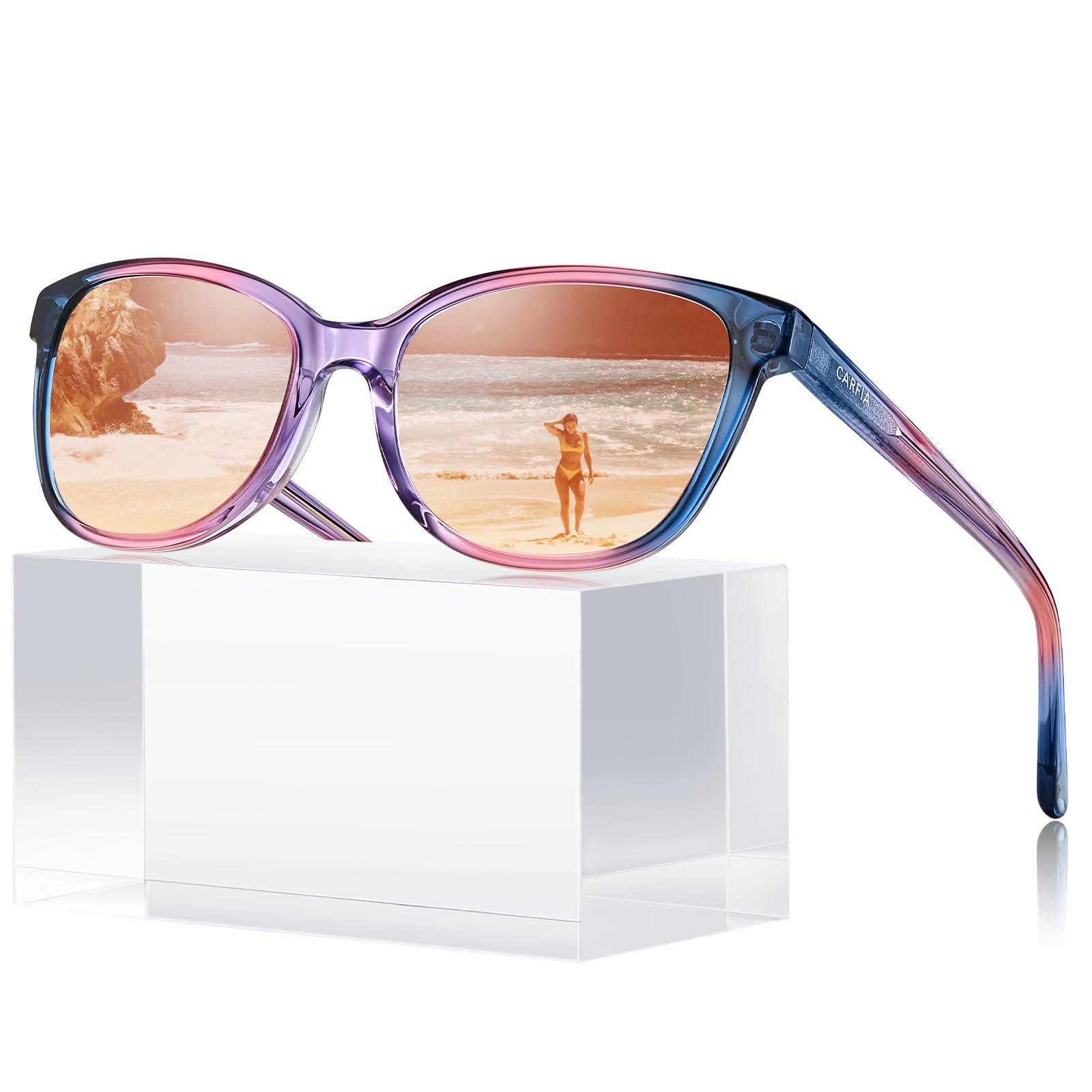 Designer Women Sunglasses-Blue&pink&purple Frame Pink Mirrored Lens