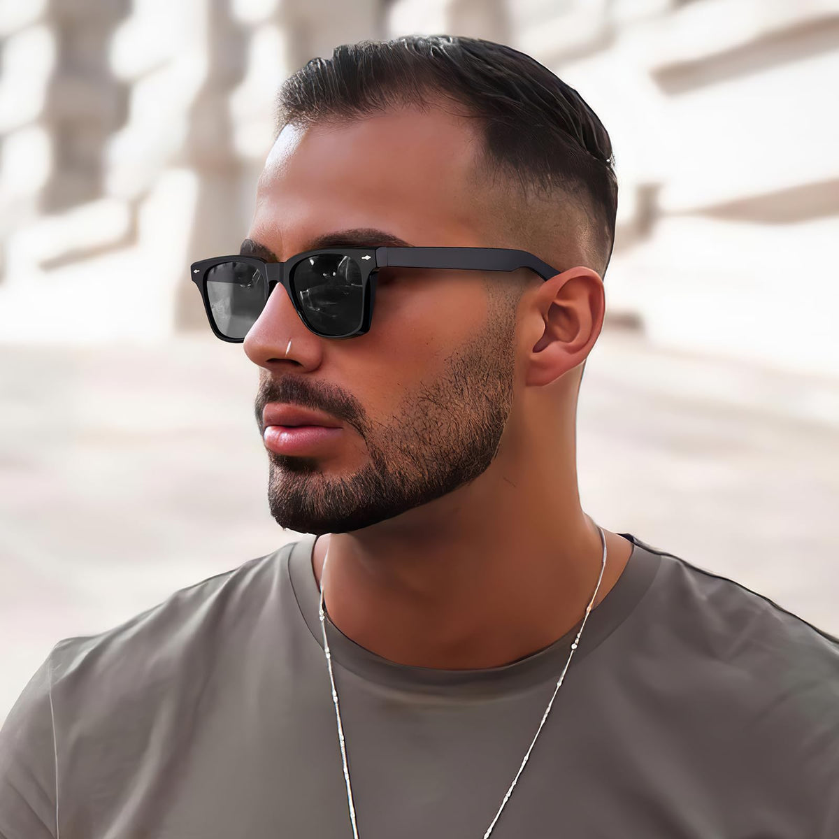 CARFIA Retro Polarized Sunglasses For Men UV400 Protection Chunky Square 90s Style Trendy Classic Glass-model