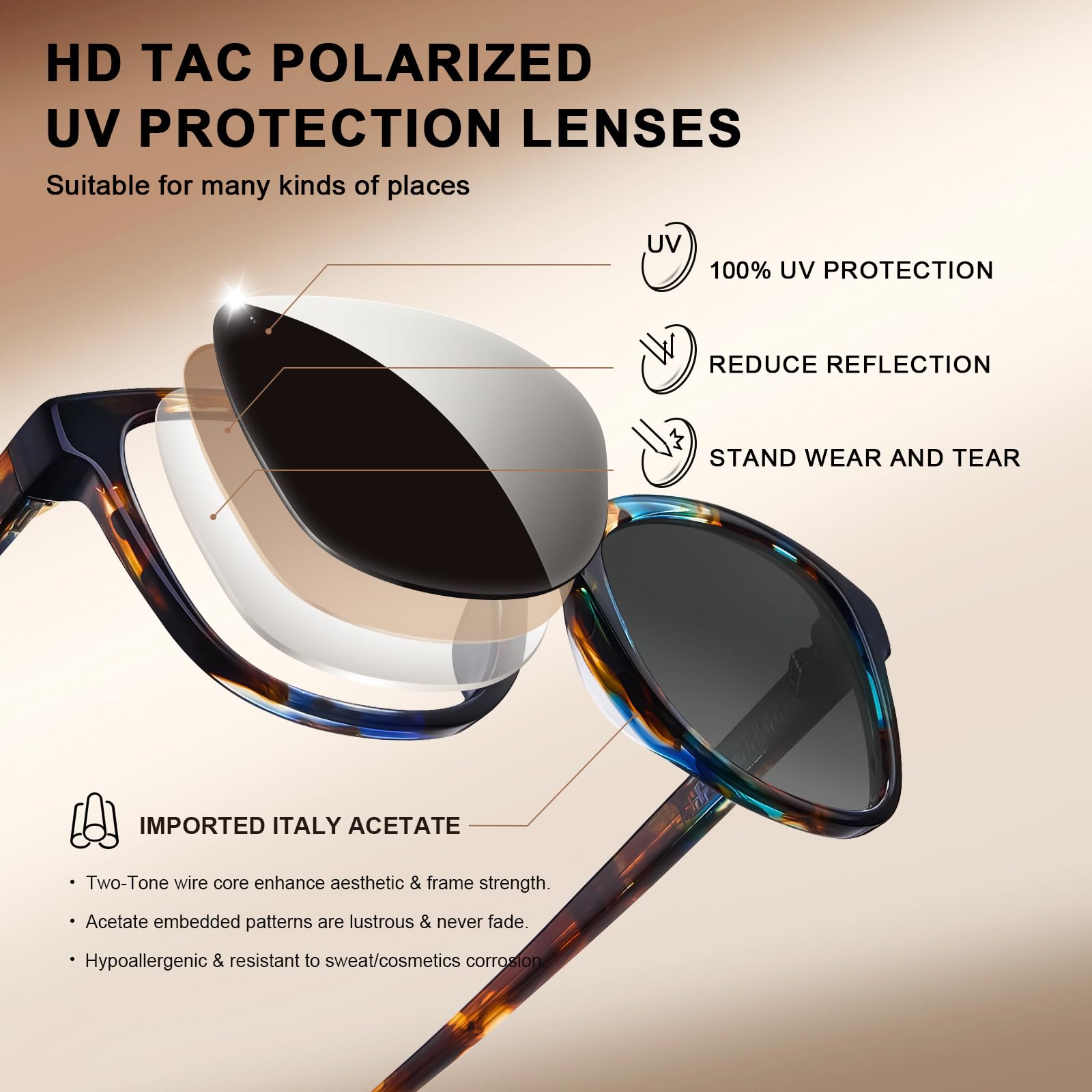 Designer Women Sunglasses-Blue-brown Tortoise Frame Grey Gradient Lens