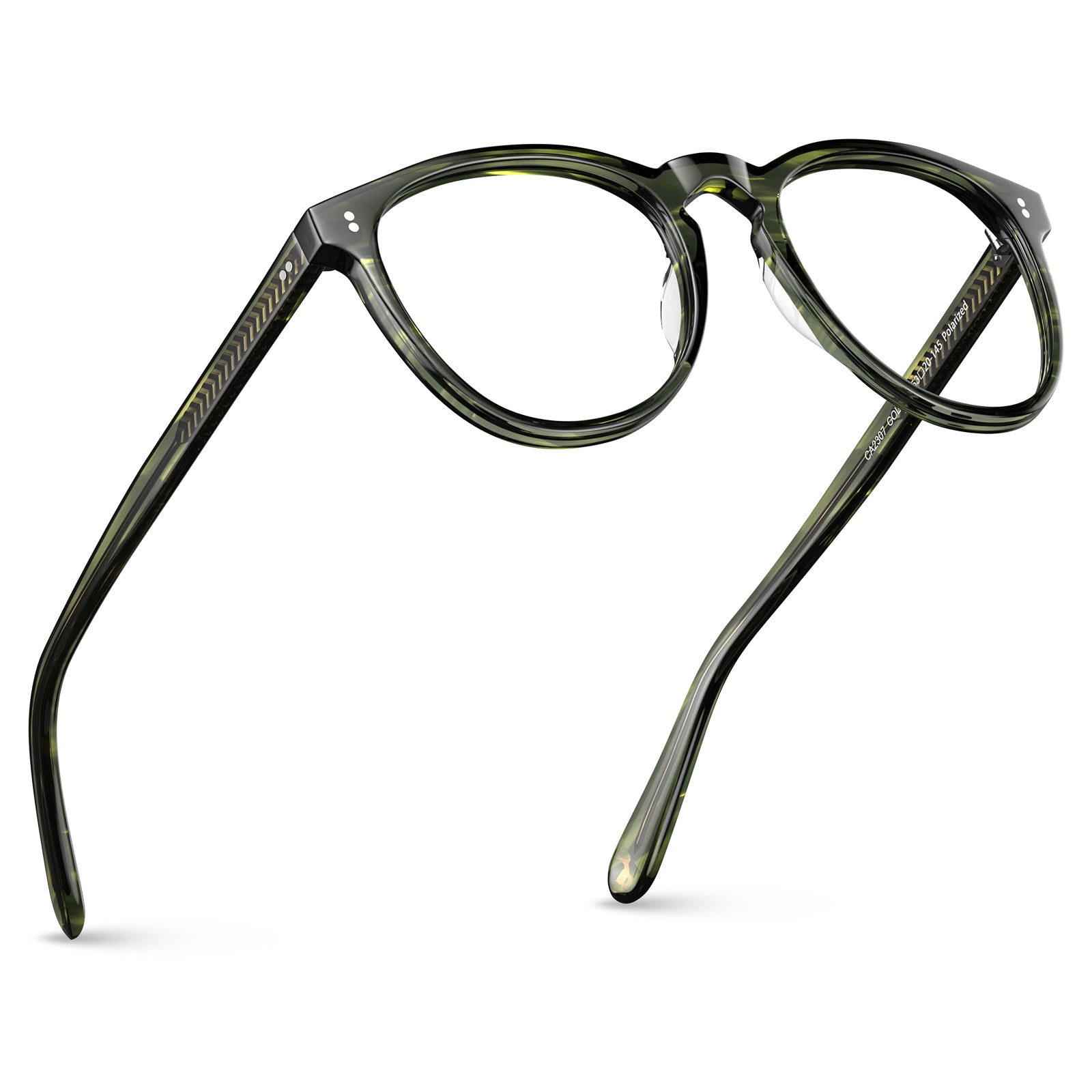 Premium green black tortoise acetate eyeglasses detail showing Italian craftsmanship and unique color pattern