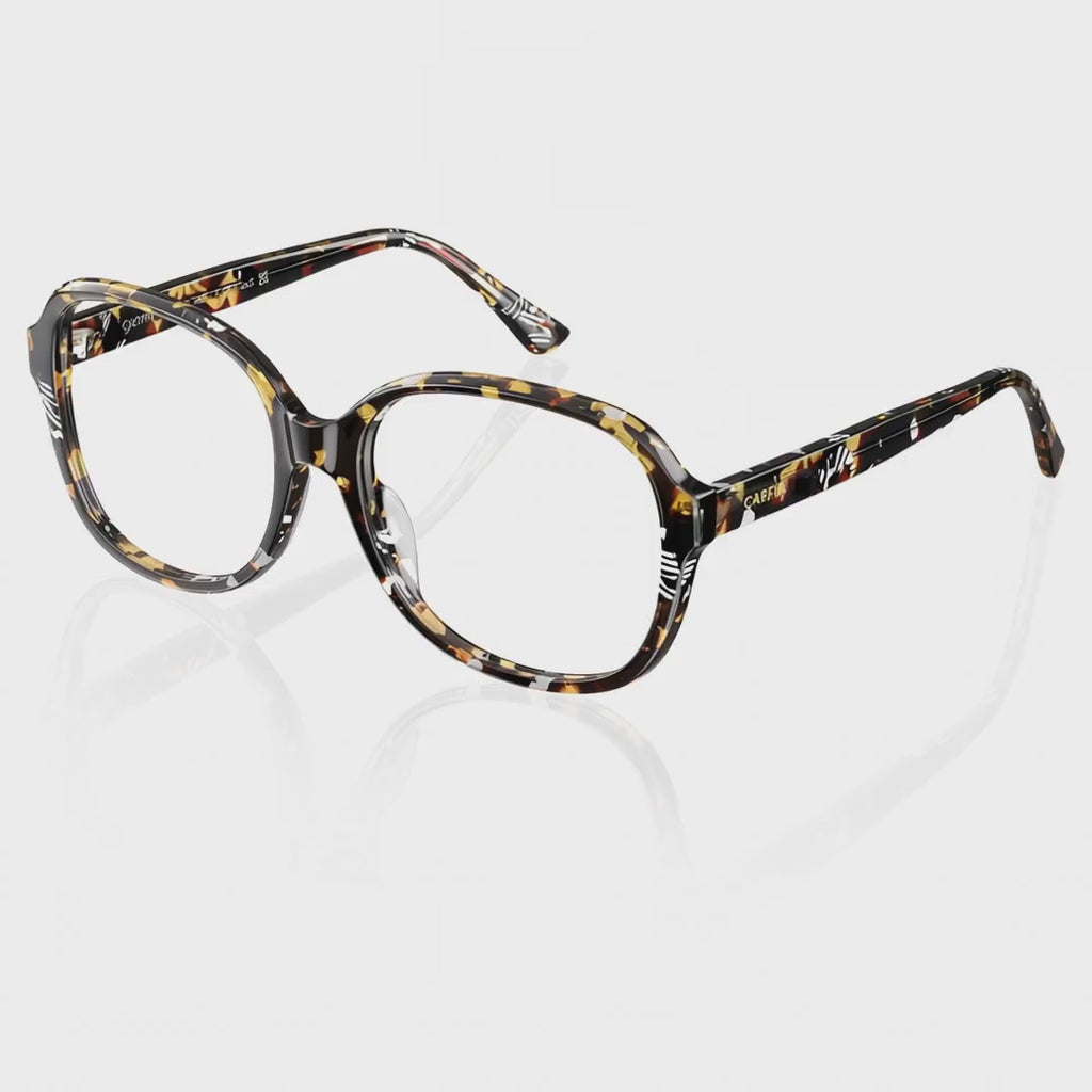 Carfia Oversized Tortoise Yellow Acetate Eyeglasses Women Italian handmade Square Frames vedio