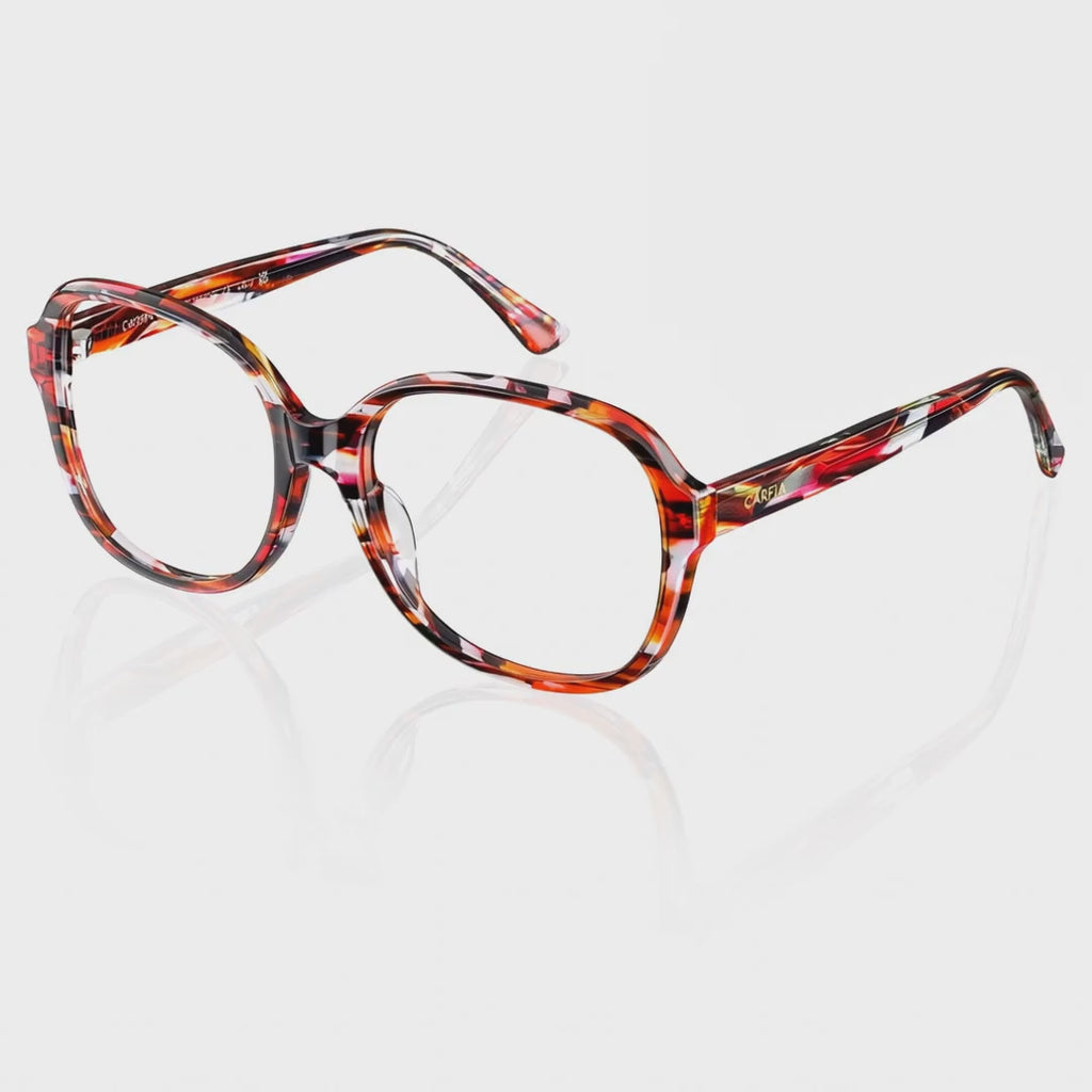 Carfia Italian Acetate Optical Frames Oversized Square Red Tortoiseshell Eyeglasses for Women vedio