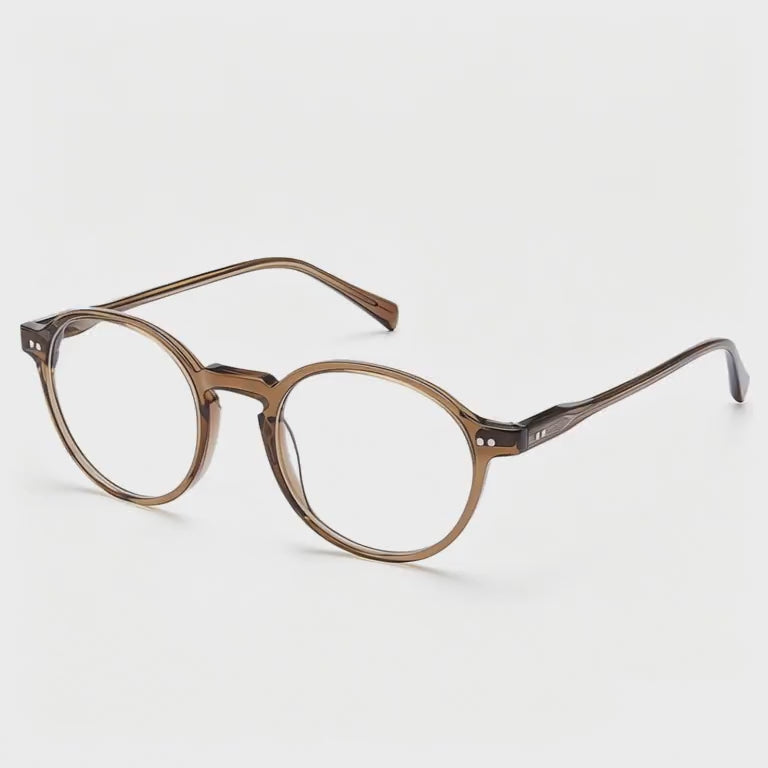 Finco FC04 Brown Round Acetate Eyeglasses | CARFIA Prescription Blue Light Frames FASHION GLASSES