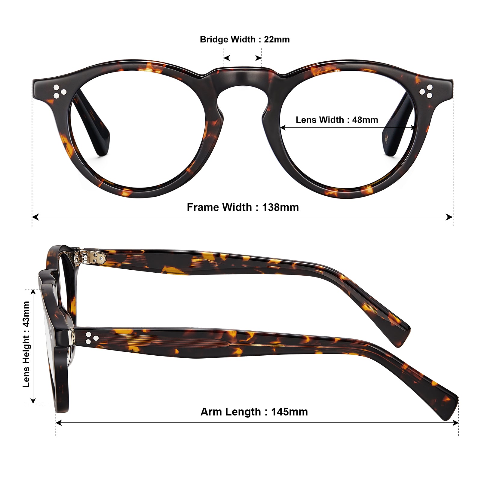 round-eyeglasses-tortoise-frames-acetate-eyewear-carfia-vintage-optical-frame-Italian-prescription glasses-size