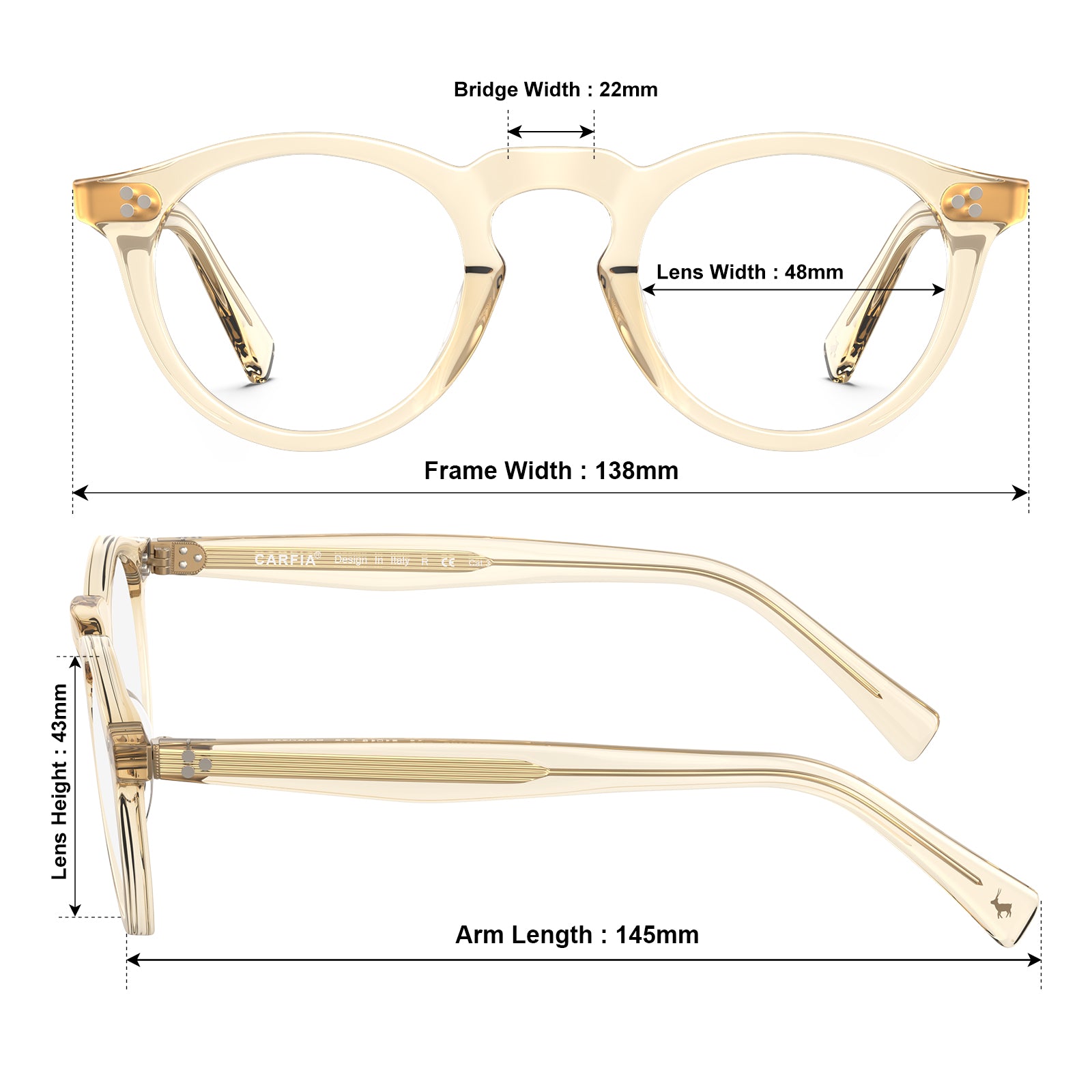  round acetate eyeglasses Mesa CA2306-FC05 with metal rivet details Italian design prescription frames men size