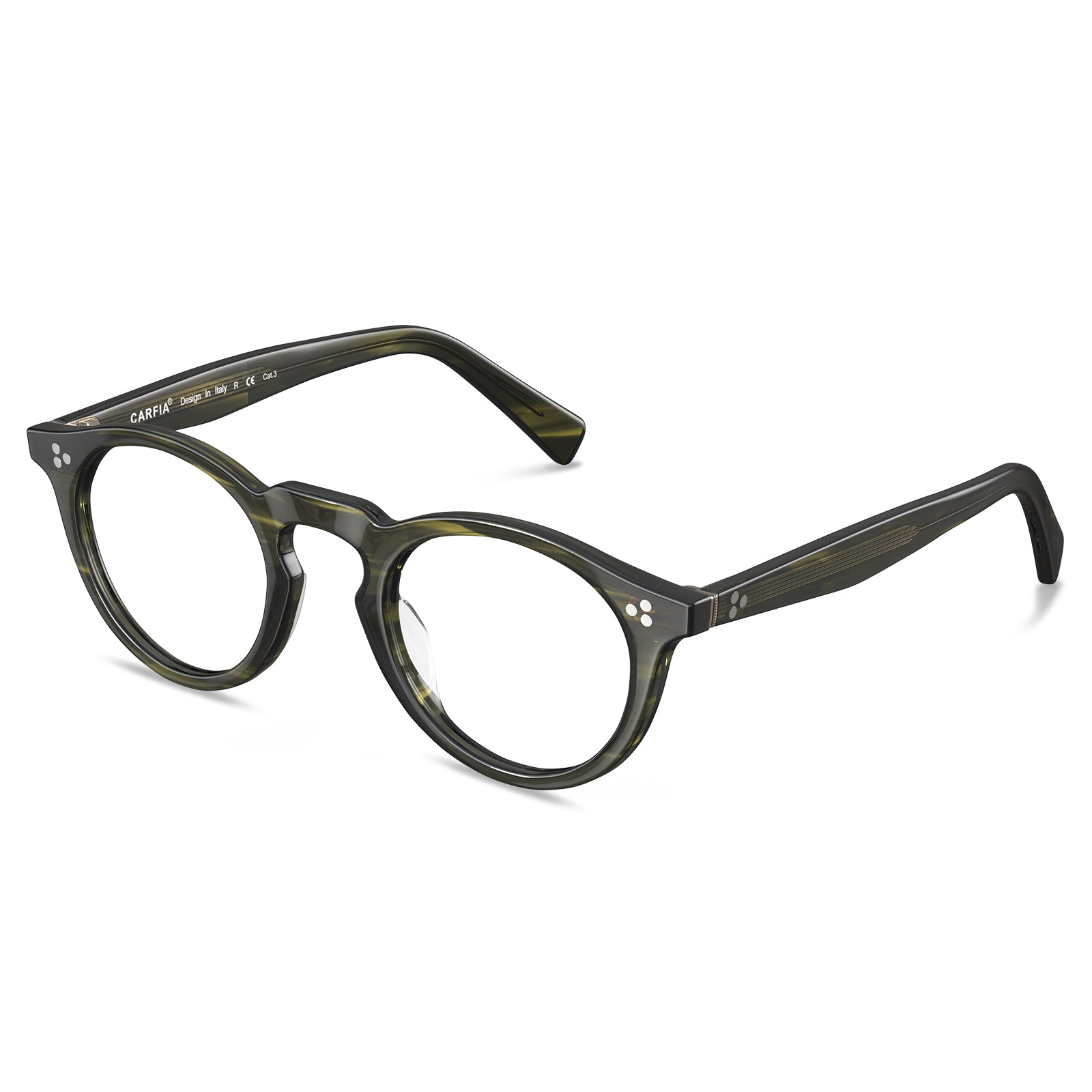round acetate eyeglasses Mesa CA2306-FC07 with metal rivet details Italian design prescription frames  eyeglasses angle