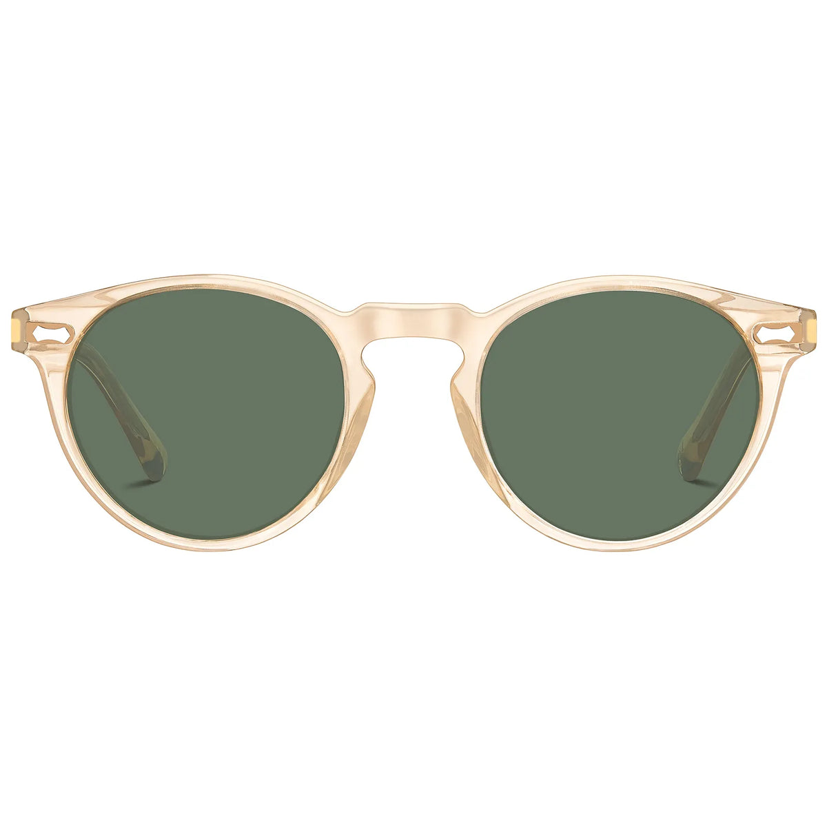 Transparent Yellowish Frame with Green Lenses Pantos Round Sunglasses