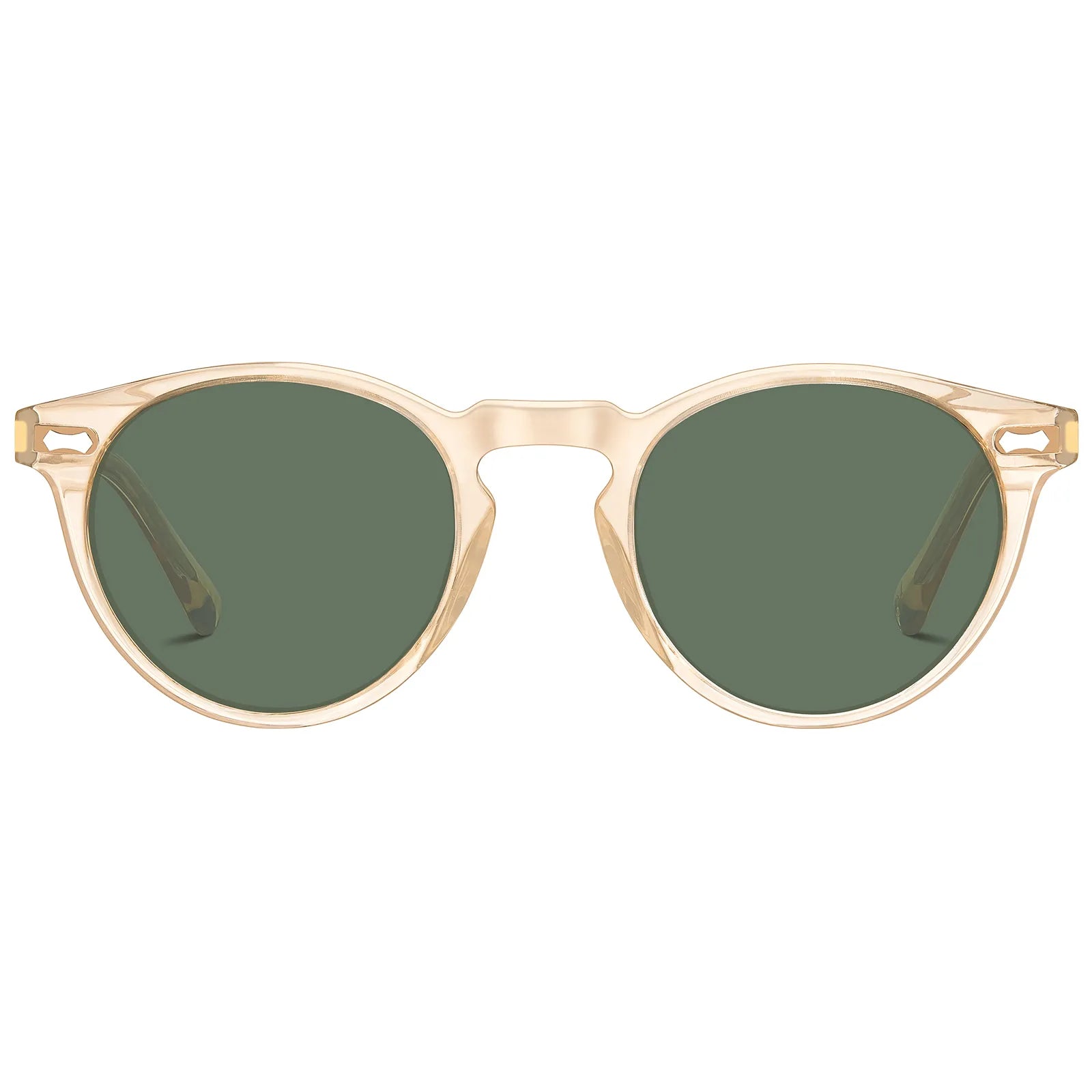 Transparent Yellowish Frame with Green Lenses Pantos Round Sunglasses